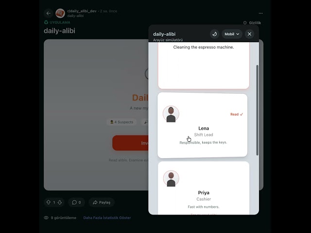 Daily Alibi Game for Reddit