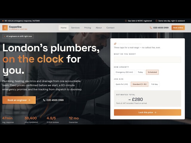 Plumbing & Heating Website Template | Booking System + Full Source Code