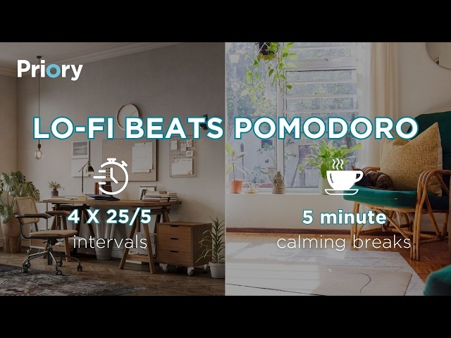 2 Hour Pomodoro Timer (4x25/5) with Lo-fi Chill | Focus Music for ADHD