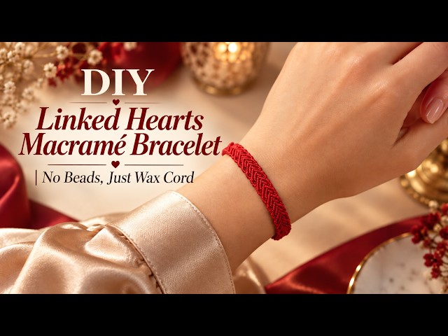 DIY Linked Hearts Macramé Bracelet | No Beads, Just Wax Cord