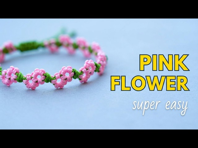 🌸 Pink Flower Macrame Bracelet | Easy DIY Tutorial