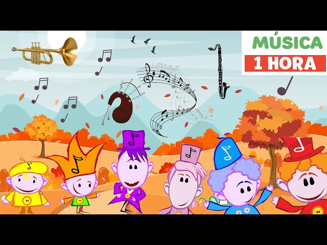 Desenho educativo 2 anos | Aprender instrumentos musicais |Os notekins |1Hora |Primeira Universidade