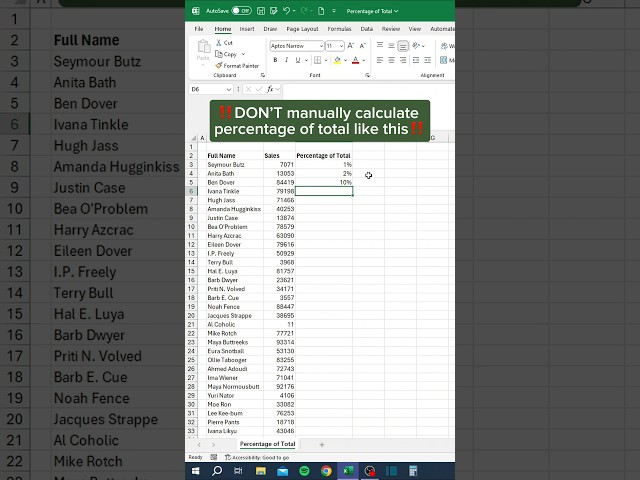 Percentage of Total in Excel‼️ #excel #exceltips #exceltutorial