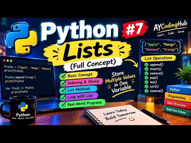 Python List Complete Tutorial 🔥 | Indexing, Slicing & List Methods | Python #7 | AYCodingHub