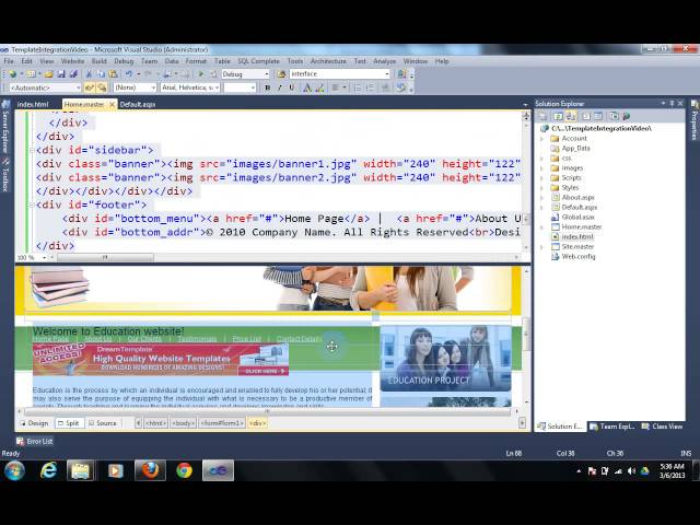 How to Create Master Page and How to do website template integration in asp.net 4.0