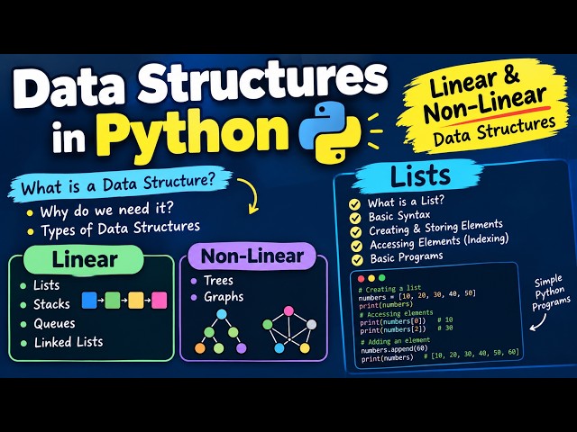 Data Structures in Python | Linear & Non-Linear Data Structures | Lists, Syntax & Basic Programs.