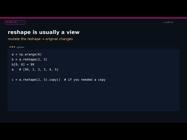 NumPy APIs in one sitting: array, arange, reshape, broadcast