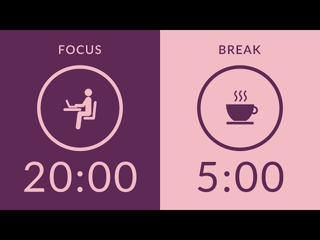 20/5 Pomodoro Timer with Pink Noise 🎧 1-Hour Study with Me for Deep Focus & ADHD ✨
