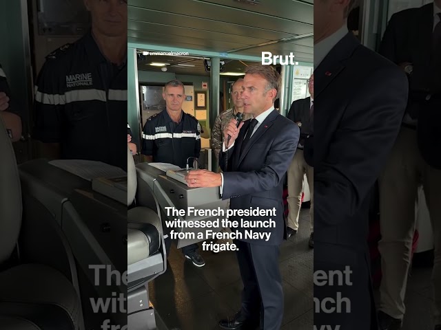 Macron watches the test launch of a new nuclear missile from a submarine.