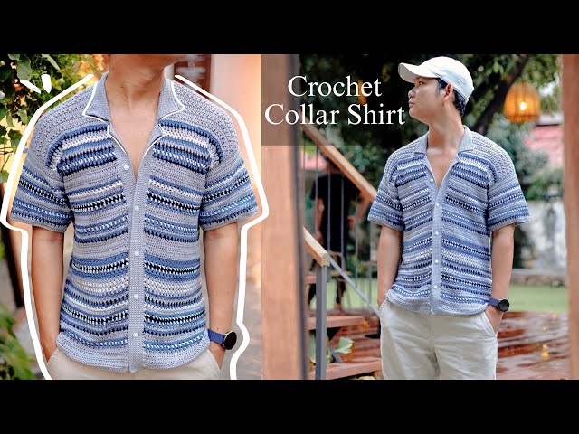 How To Crochet Striped Collar Shirt For Men (size S - 5XL)