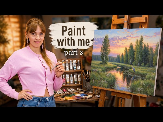 🎨 Acrylic Painting LIVE Tutorial | Peaceful River Landscape with a Heron | Part 3