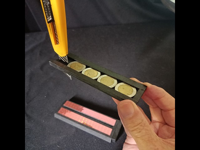 "Knife through 4 coins" magic trick revealed + how to make.