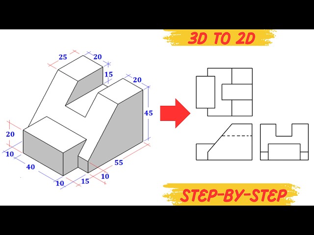 Third Angle Projection:Isometric to Orthographic Drawing Step by Step | Engineering Drawing Tutorial