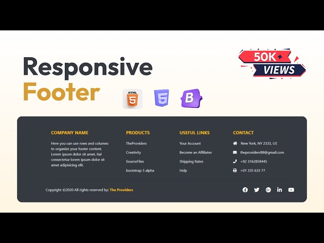 Bootstrap 5 Footer | Create Responsive Footer Using HTML & Bootstrap 5 | Awesome Footer Design