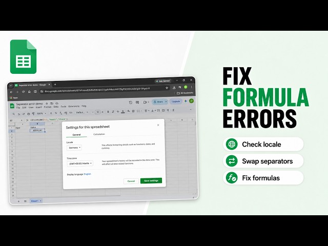 How to Fix Comma vs Semicolon Parse Errors in Google Sheets