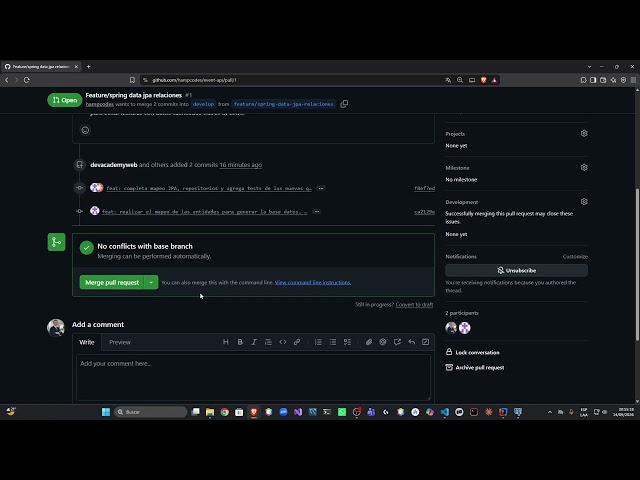 Creating a Pull Request: Entity Mapping and Repository Queries