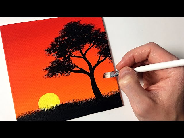 Easy Sunset for Beginners Step by Step | Acrylic Painting Tutorial
