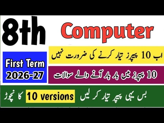Class 8 Computer paper first term 2026 Sba 8th class ka Computer ka paper 8th class Computer nichor