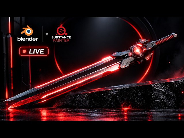 LIVE 🔴 Blender SciFi Katana Tutorial | Modeling, Texturing & Rendering