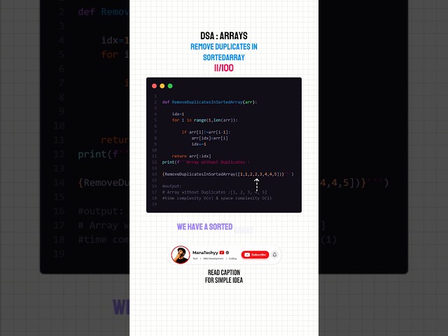 DSA Day 11/100 | Remove Duplicates from Sorted Array | Python. #dsa #python #coding #students