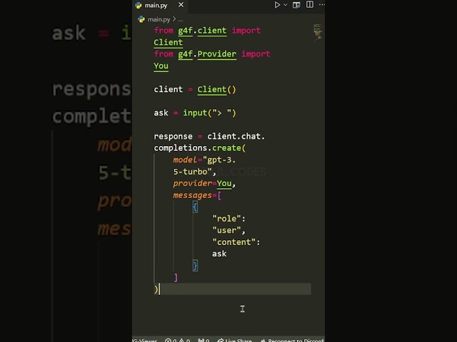 Use ChatGPT in Python for FREE! | #shorts #python #programming