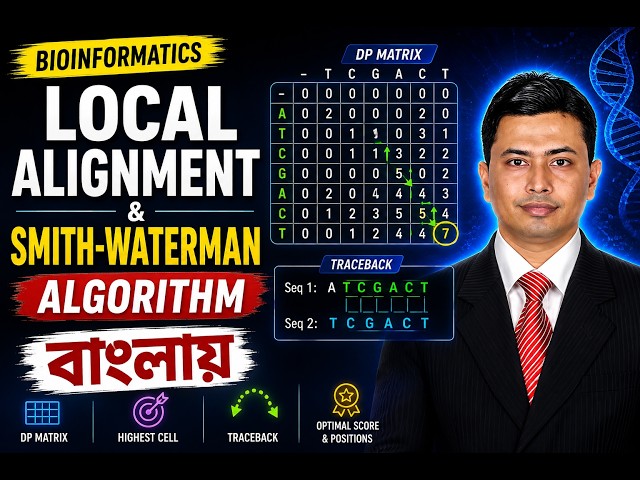 Bioinformatics: Local Alignment & Smith-Waterman Algorithm | DP Matrix, Traceback & Example