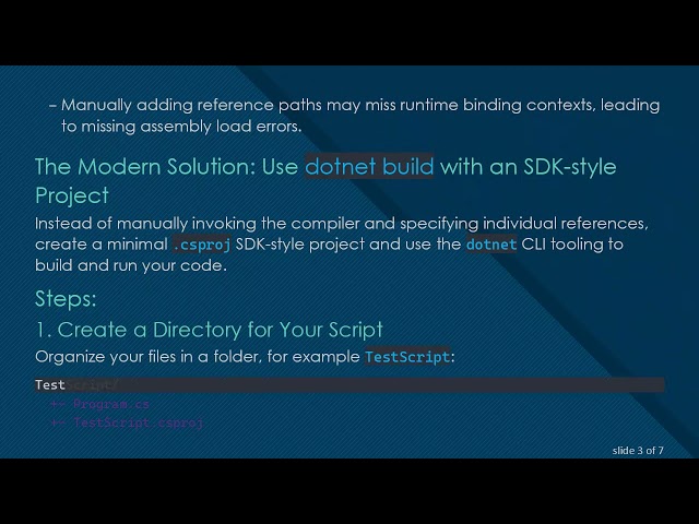Compile and Run C#  Code with dotnet build to Avoid System.Runtime Load Errors
