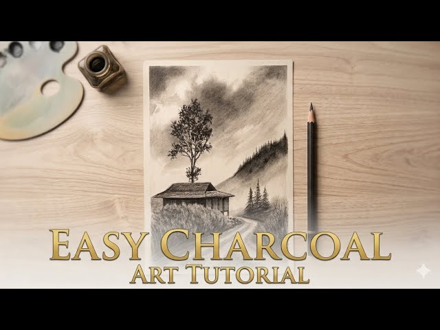 Easy Charcoal Art Tutorial For Beginners | Step by Step Landscape Drawing