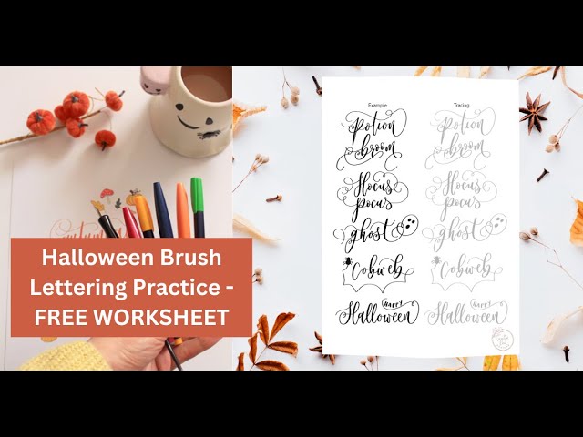 Free Spooky Lettering Worksheet + Flourishing Brush Calligraphy Tutorial