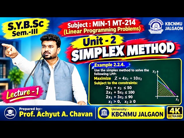 Lec-1 | Unit-2 SIMPLEX METHOD | Example 2.2.4 | Linear Programming Problems | SYBSC KBCNMU