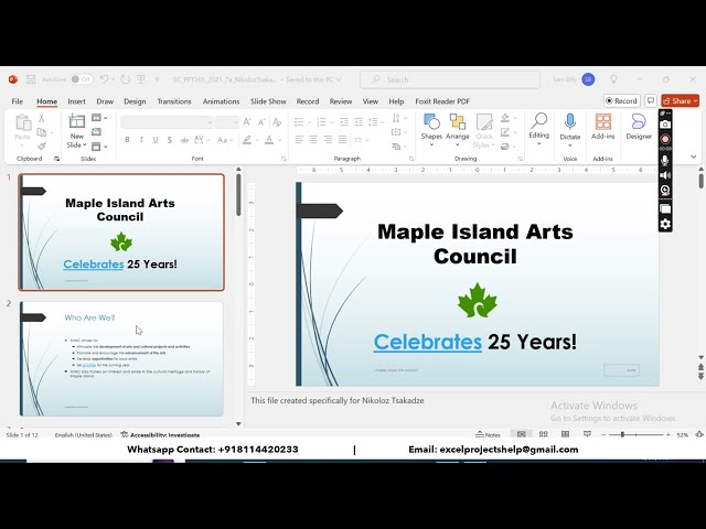 Shelly Cashman PowerPoint 365/2021 | Module 7: SAM Project 1a Maple Island Arts Council
