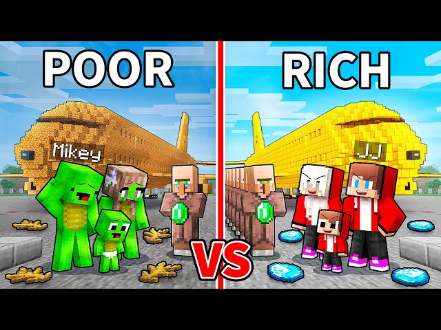 JJ and Mikey: POOR vs RICH Military Army Airplane Family Battle in Minecraft - Maizen