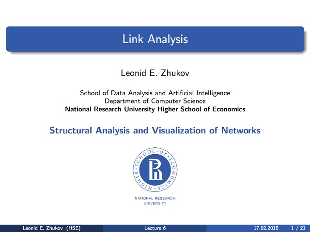 Network Analysis. Lecture 6. Link Analysis