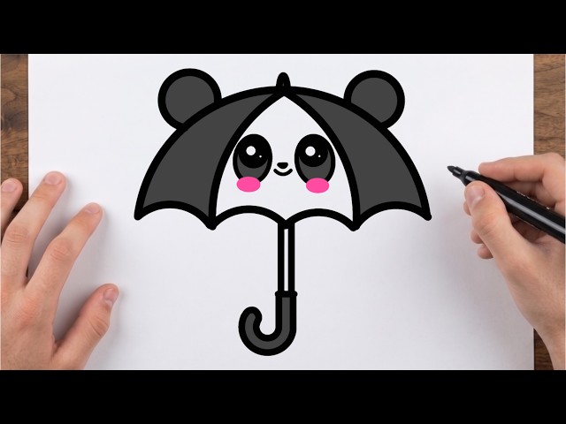 How to Draw a Cute Panda Umbrella ☔ | Easy Step by step drawing for kids.