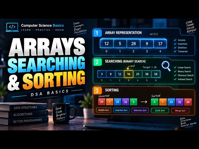 Linear Data Structures, Searching & Sorting Explained | DSA Basics | Computer Science Basics