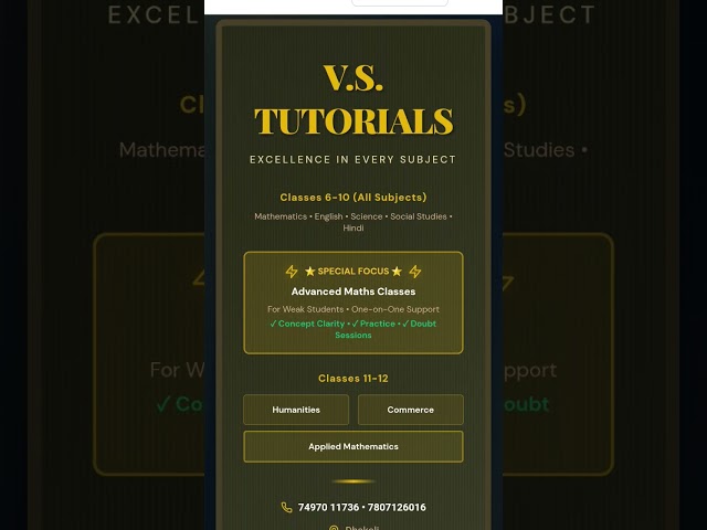 V.S TUTORIALS EDUCATIONAL STUDIES. ONLINE /OFFLINE CLASSES AVAILABLE