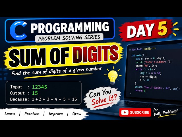 Day 5 | Sum of Digits in C Programming 🔢 | Problem Solving in C | Beginner Friendly