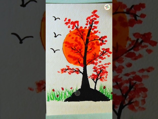 Beautiful Autumn Tree Painting | Easy Fall Tree Art 🎨 #Shorts#viral #drawing