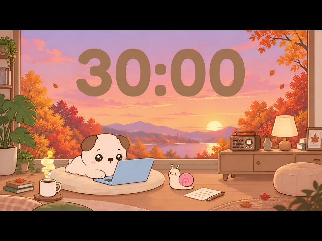 30 Minute Timer 🐶 Cozy Lofi for Study & Focus (Autumn scene)