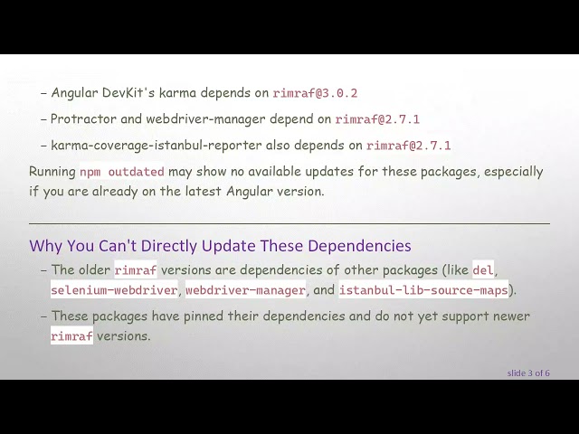 How to Handle rimraf Deprecation Warnings in Angular Projects