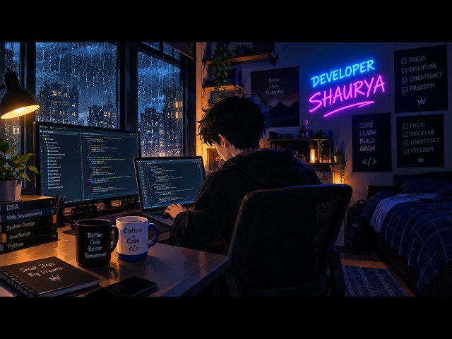Late Night Coding 🌧️🌙 | Rainy Night Background Music for Focus & Deep Work | Developer Shaurya