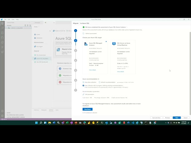 SQL Server migration to Azure using Azure Data Studio to assess, recommend Sku and migrate.