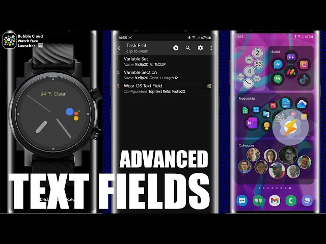 [v9.92] Text Fields via Tasker and Complications Bubble Cloud Wear OS Watch Face / Tile Launcher