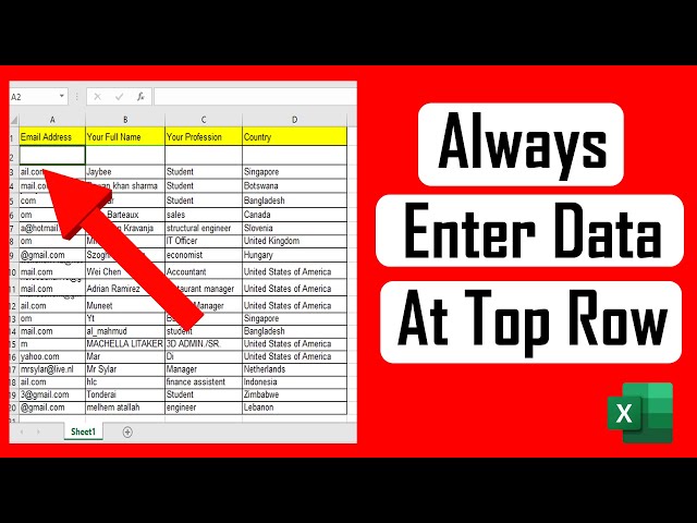 How to Always Enter Data at The Top Row in Excel