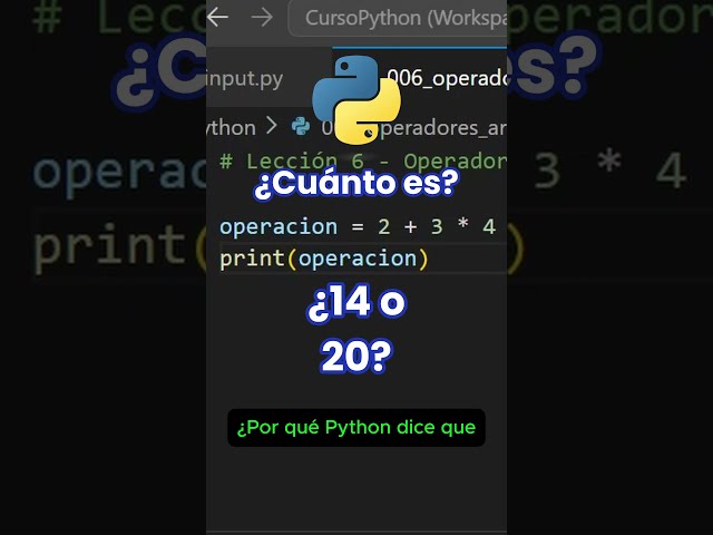 ¿2 + 3 × 4 da 14 o 20 en Python? #Shorts