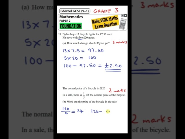 GCSE Maths Foundation - Daily Exam Question - Day 177 (Problem Solving with Money)