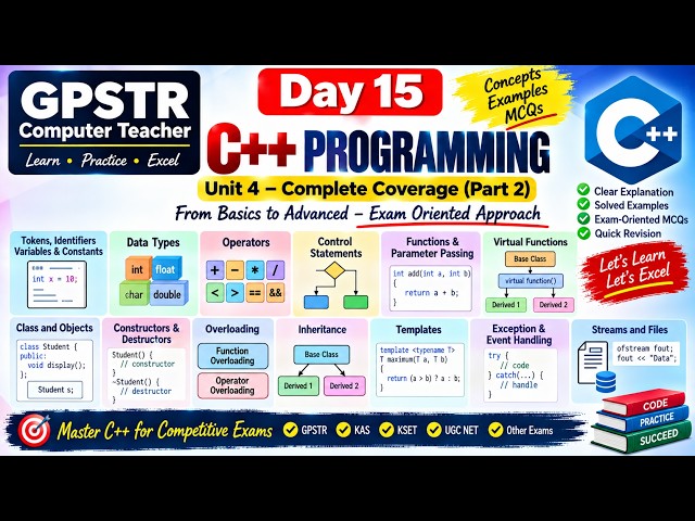 GPSTR CS-Day 15 | C++ Complete Programming | OOP, Constructors, Overloading, Inheritance & Templates