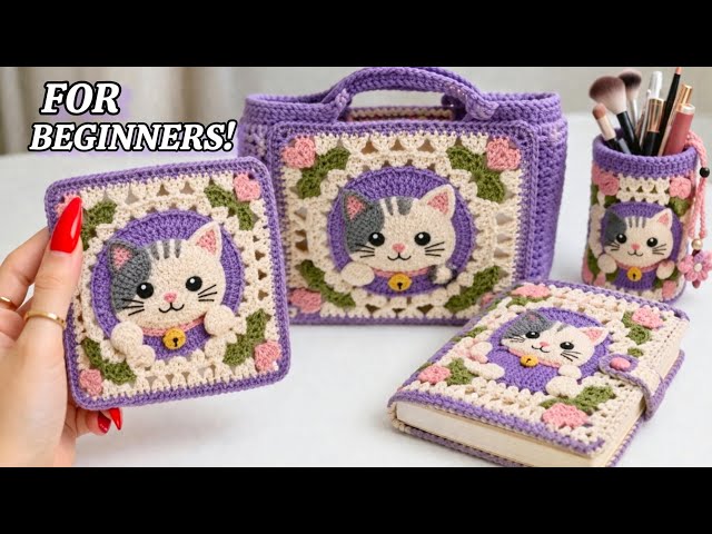 🐱SO EASY Crochet CAT Granny Square | Viral Motif for Bags, Book Covers, Cushions & More!