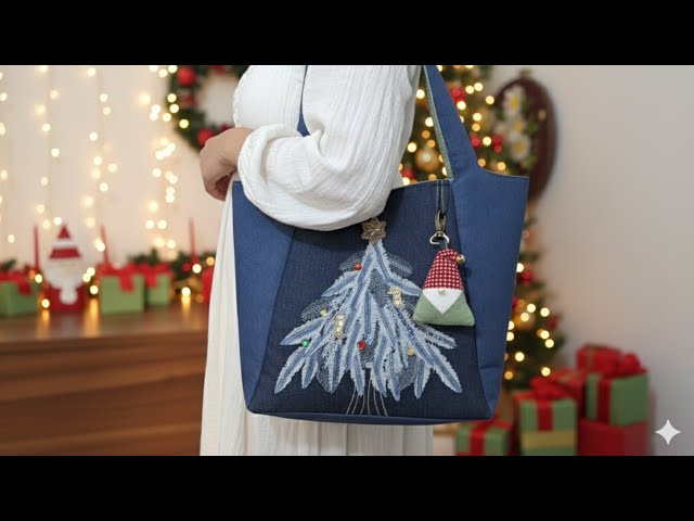 Diy Christmas denim bag:Easy way to sewing Christmas handbag (Sewing idea)