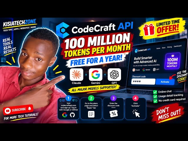 100 MILLION FREE AI TOKENS?! 😱 CodeCraft API FREE for 1 YEAR!